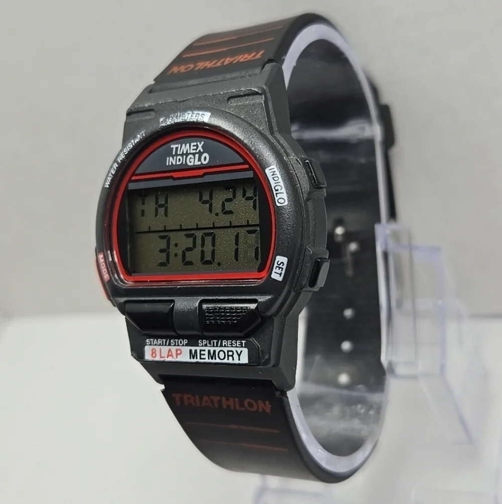 Vintage Timex 8 Lap Ironman Triathlon Digital 36mm Watch Indiglo Red New Battery